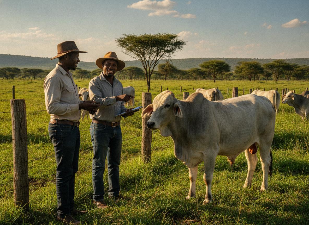 Zimbabwean breeders examining Brahman cattle